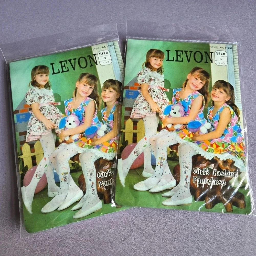 Levon Vintage 80s Girls White Pantihose Bundle of 2 New With Tags Size‎ S (1-3)